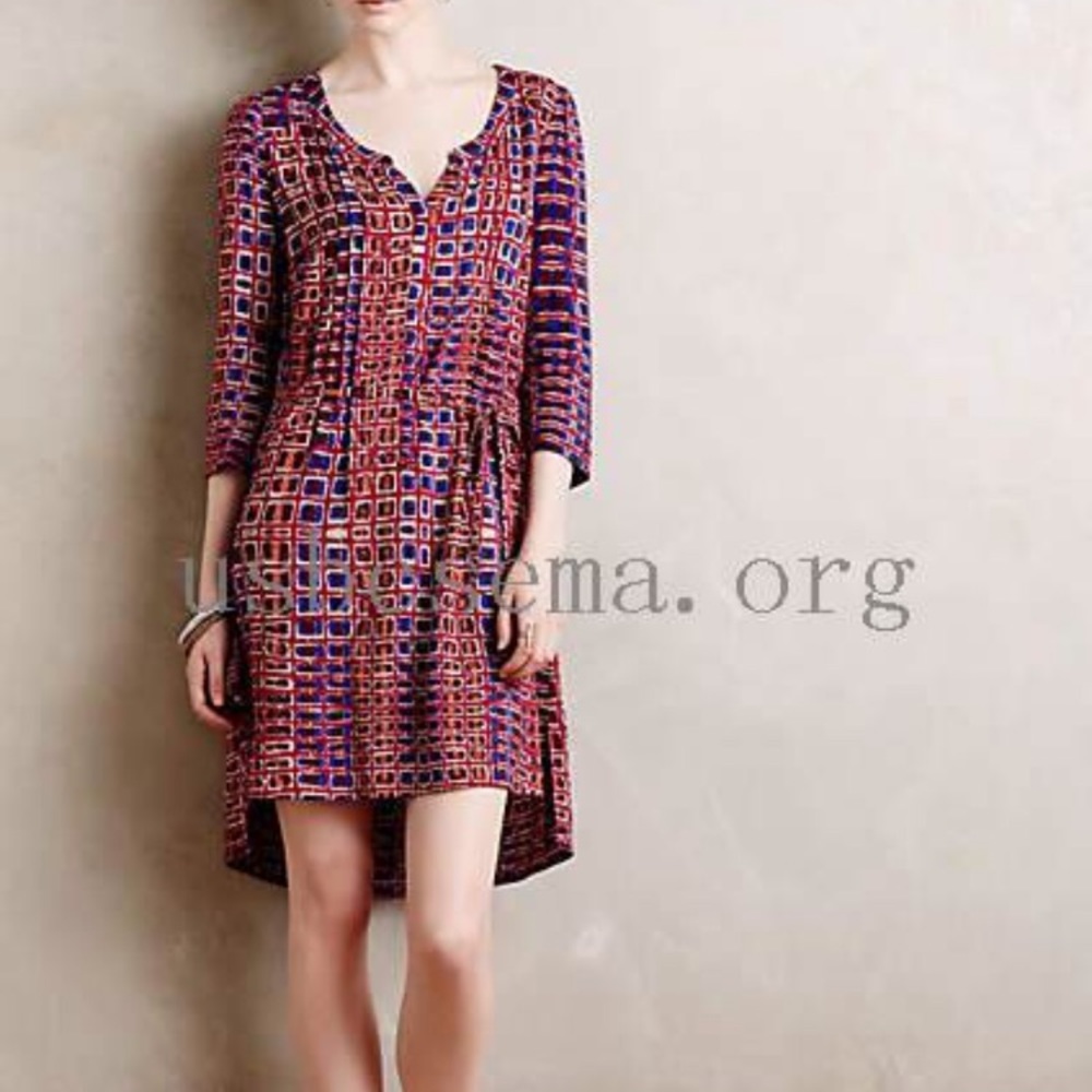 Red blockprint shirt dress from Anthropologie
